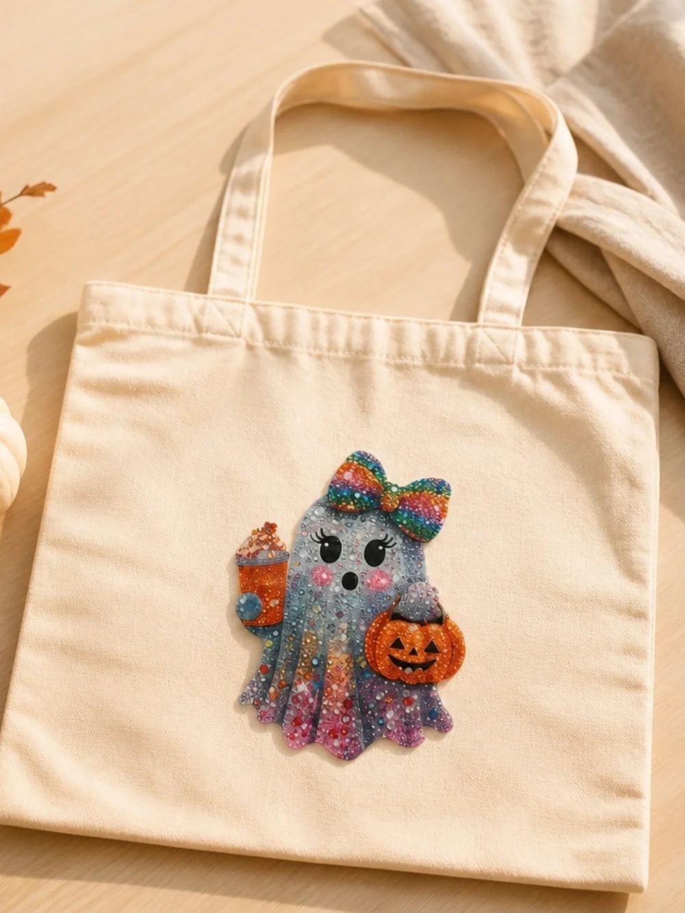 Sparkle Ghost w/ Cappuccino 100% Heavy Duty Cotton Cream Canvas Tote Bag